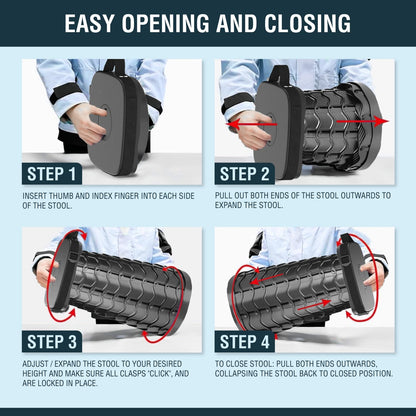 NUMANU 2025 Upgraded Collapsible Stool & 3IN1 Cushioned Carry Bag, 2.5"-18" Height Adjustable Max 620lbs, Portable Retractable Telescoping Seat, Foldable Camping Stool or Footrest for Adults (Square)