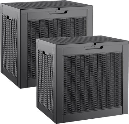 Outdoor Storage Box, Resin Deck Boxes Indoor and outdoor, Waterproof Storage Box Lockable Lid (Black, 35 Gallon-2 Pack)
