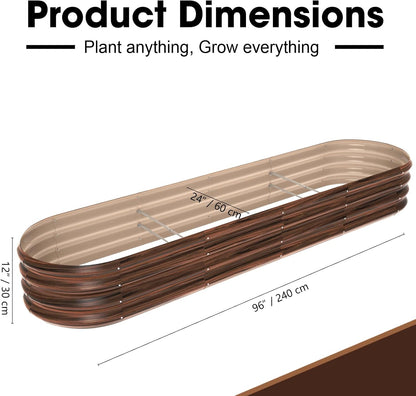 8x2x1ft Oval Galvanized Raised Garden Bed Outdoor 9-in-1 Large Metal Modular Planter Box Raised Beds for Gardening,Vegetables,Fruits,Flowers & Herbs (Brown)