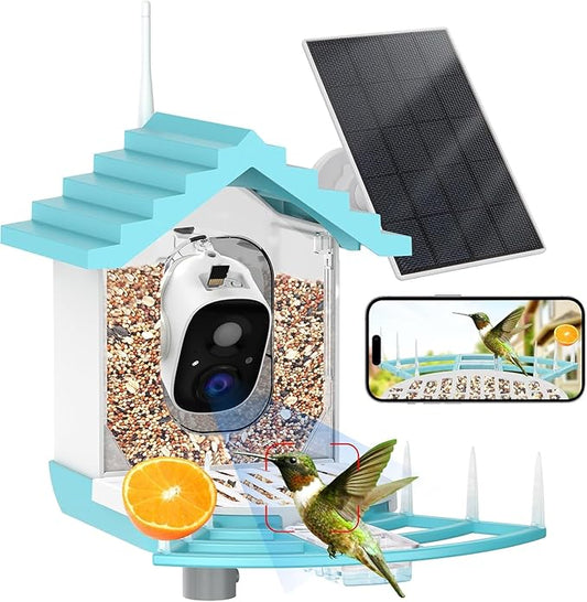 Smart Bird Feeder with Camera Solar Powered - 2K HD Live View, AI Bird Species Identification, Instant Arrival Alerts - IP68 Waterproof Bird House, 2.4GHz WiFi, Best Gift for BirdLovers