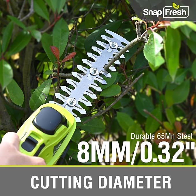 SnapFresh 20V Hedge Trimmer Cordless, 2 in 1 8.67" Electric Shrub Trimmer and 4.72” Grass Shears with 2.0Ah Li-ion Battery and Charger, Handheld Grass Cutter/Bush Trimmer for Garden Yard