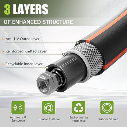 50FT Garden Hose Heavy Duty x 5/8", Lightweight Flexible Water Hose with Nickel-plated Fittings, Kink-Free, Leak-Proof, Easy Storage for Yard Lawn Care Male to Female