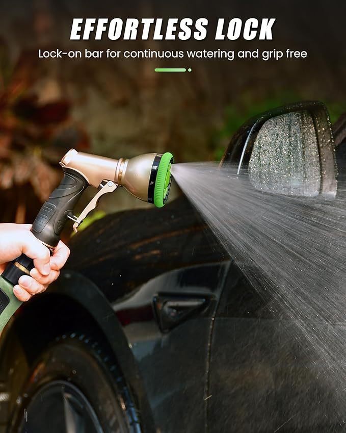 RAINPOINT Garden Hose Nozzle, Heavy Duty Metal Water Hose Sprayer Nozzle with 9 Adjustable Spray Patterns, High Pressure Hand Sprayer for Watering Plants, Lawns, Car and Pet Washing (2Pack, Green)