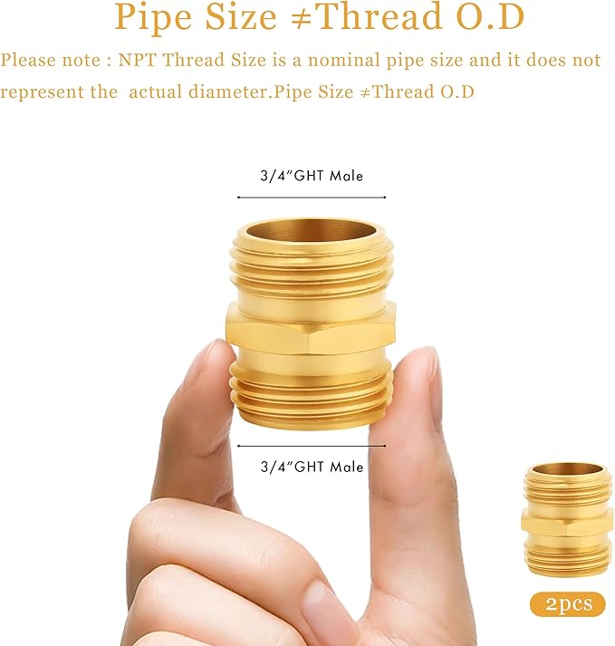 TAROSE 2 Pack Brass Garden Hose Adapter, Male to Male Hose Connector Adapter, GHT to GHT Adapter Hose Fitting,Brass Garden Hose to Pipe Fittings Connect