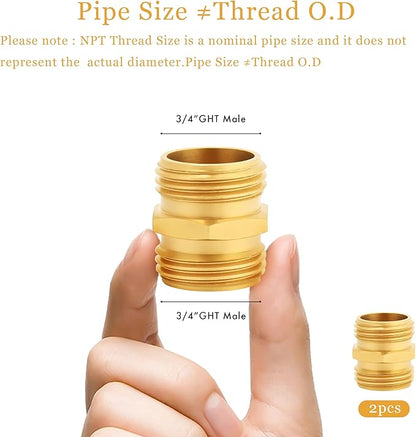 TAROSE 2 Pack Brass Garden Hose Adapter, Male to Male Hose Connector Adapter, GHT to GHT Adapter Hose Fitting,Brass Garden Hose to Pipe Fittings Connect