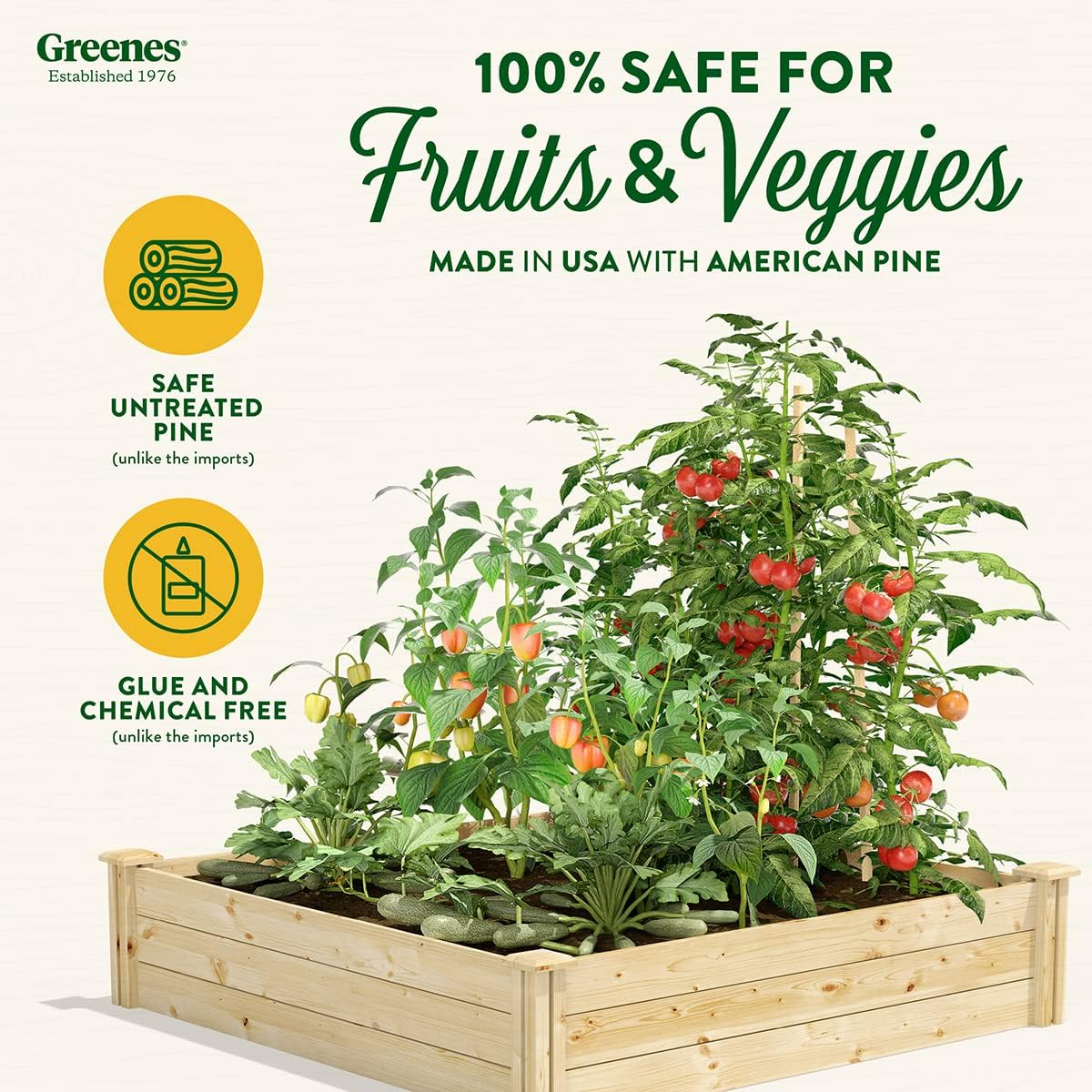Greenes Fence Original Pine Raised Garden Bed, 4' x 4' x 10.5" - Made in USA with American Pine