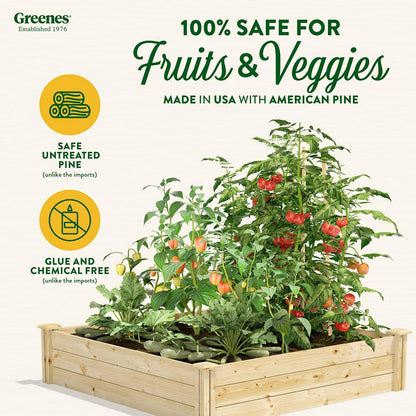 Greenes Fence Original Pine Raised Garden Bed, 4' x 4' x 10.5" - Made in USA with American Pine