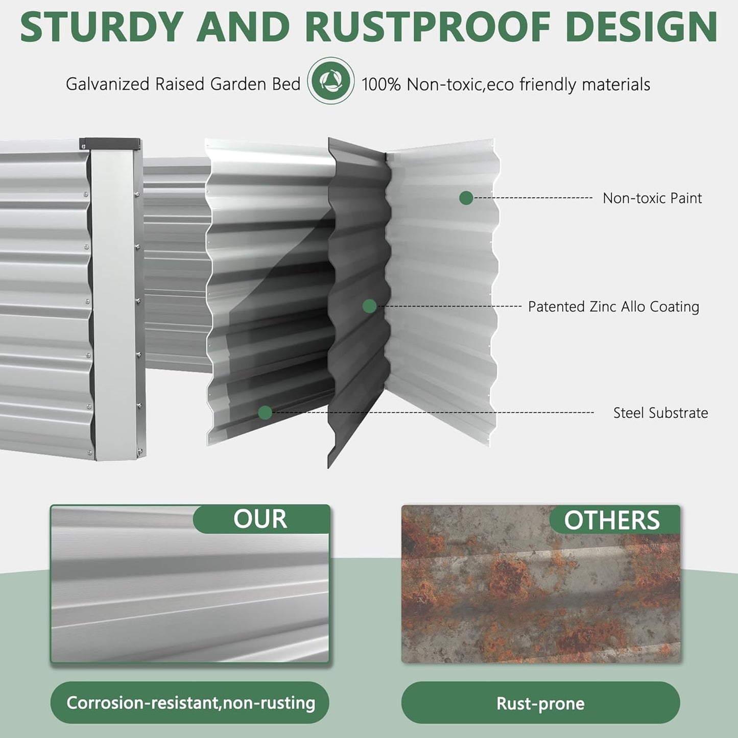 FOOWIN 2pcs 8x4x3ft Galvanized Raised Garden Bed, Planter Raised Garden Boxes Outdoor, Large Metal Raised Beds for Gardening, Garden Bed for Vegetables, Flowers, Herb, Silver