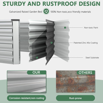 FOOWIN 2pcs 8x4x3ft Galvanized Raised Garden Bed, Planter Raised Garden Boxes Outdoor, Large Metal Raised Beds for Gardening, Garden Bed for Vegetables, Flowers, Herb, Silver