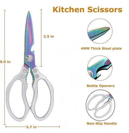 Heavy Duty Sharp Kitchen Scissors, Dishwasher Safe, Cooking Shears for Meat, Chicken, Fish, Poultry, Herb, Bread (Silver Color)