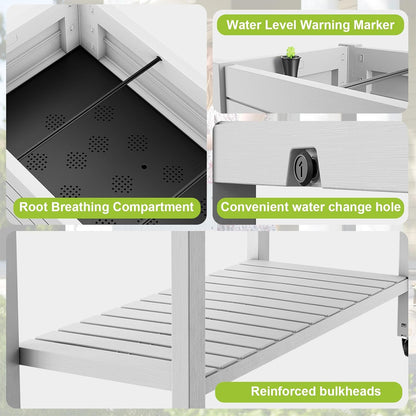 Elevated Raised Garden Bed with Wheels,Outdoor Large Resin Patio Planter Box Stand Divisible with Drain Plug,Water Monitor for Plants Vegetables Flowers Fruits(Ashen)