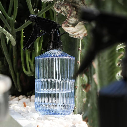 OFFIDIX Glass Spray Bottle,Plant Mister Indoor Watering Can,Adjustable Nozzle Watering Glass 0.45L/15.22oz Spray Bottle for Cleaning Solutions (Light Blue)