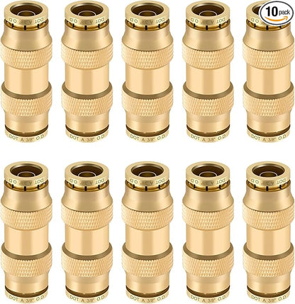3/8" Quick Push to Connect Fittings Brass Union Straight Joint DOT Approved 3/8 inch tube OD Air Line Adapter Air Spring Suspension Kit for Car Truck Trailers and Air Brake System 10pcs