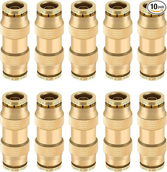 3/8" Quick Push to Connect Fittings Brass Union Straight Joint DOT Approved 3/8 inch tube OD Air Line Adapter Air Spring Suspension Kit for Car Truck Trailers and Air Brake System 10pcs