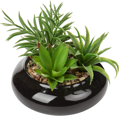Hollyone Large Artificial Succulents Plants Faux Succulents in Pots Fake Succulent Potted Plants with Black Ceramic Pot for Home Decor Office Desk Bathroom Living Room Indoor & Outdoor Decorations