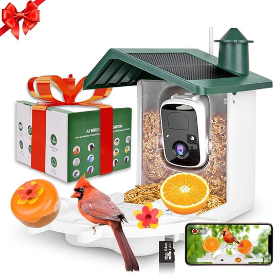 Smart Bird Feeder with Camera for Outside, 2K Ai Camera Feeder Wireless Outdoor, Bird House with Solar Powered Video Live Auto Capture, Watching Gifts for Birds Lovers