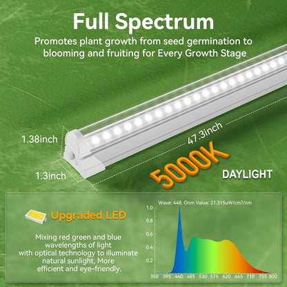 3FT Grow Lights for Indoor Plants,T8 Full Spectrum Plant Light, 210W(6 x 35W), LED Grow Light Strips Whit Timer, Aluminum Reflector, Linkable, Plant Growing Lamp Fixture for Greenhouse Indoor 6 Packs