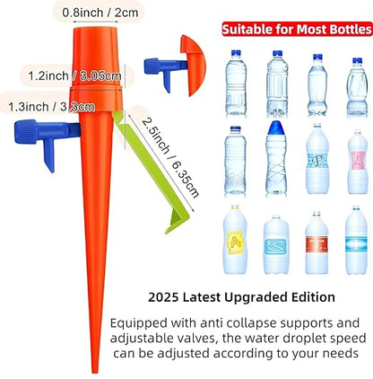 Upgrade Plant Self Watering Spikes Devices, Automatic Watering System with Slow Release Control Valve Switch, Plant Drip Irrigation System for Outdoor & Indoor Plants (12 PCS, Green+Orange)