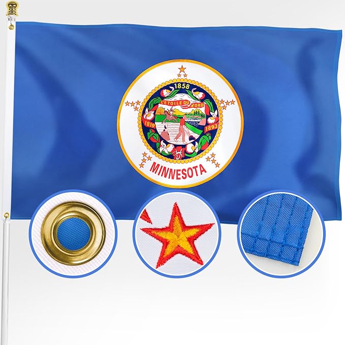 XIFAN Premium Minnesota State Flag 3x5 ft Outdoor, Double Sided Embroidered Image, Heavy Duty 210D Nylon MN Flags, the Strongest Longest Lasting for Outside with Sewn Stripes/Brass Grommets