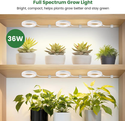 Plant Light, 6 Heads 12V3A Full Spectrum LED Grow Lights for Indoor Plants, 3.5" Under Cabinet Grow Lamp for Small Plants with 6/12/16H Auto Timer, 3 Spectrum Modes, 5 Brightness Levels