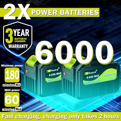 Leaf Blower Cordless,2 x 21V 6.0Ah Battery and Charger, 650CFM Electric Cordless Leaf Blower, 3-Variable Speed & Turbo Mode, Blowers for Lawn Care