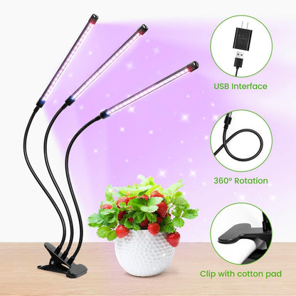 Clip Grow Light for Indoor Plants, Red Blue Spectrum Plant Growing Lamp with 3 Switch Modes,10-Level Dimmable,Auto ON & Off,3/9/12H Timer,Adjustable Gooseneck,1485 Lumen,Input Volateg 15W
