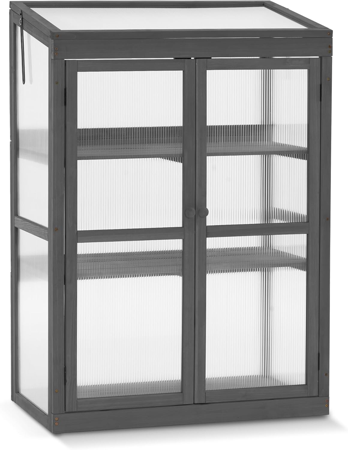 MCombo Wooden Cold Frame Greenhouse, Raised Flower Planter Shelf Protection for Outdoor Indoor Use, 0760 (Dark Grey)