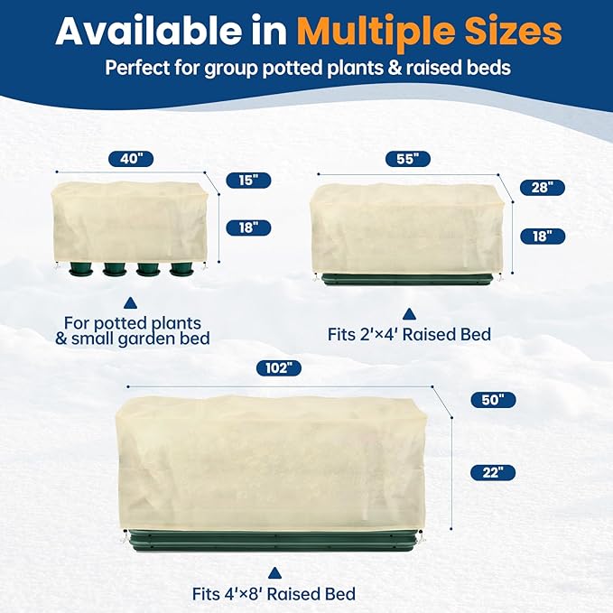 Plant Covers Freeze Protection, 2 Pack Garden Covers for Raised Bed, Frost Cloths for Outdoor Plants, Winter Protection for Vegetables & Flowers (55"×28"×18", Fit 2'×4' Bed)