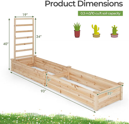 S AFSTAR Raised Garden Bed with Trellis & Planter Box, 93" L x 25" W x 40" H Outdoor Wooden Planter Box Kit for Flower Herb Vegetable Fruit Climbing Vines, Elevated Gardening Bed for Garden Patio
