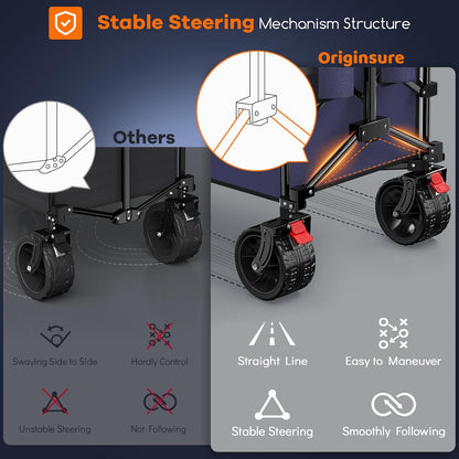 48" L Collapsible Wagon Cart Foldable, 560lbs Weight Capacity 300L Heavy Duty Folding Beach Wagons with Big All-Terrain Wheels, Utility Carts for Groceries, Shopping, Camping, Sports - Grey&Purple