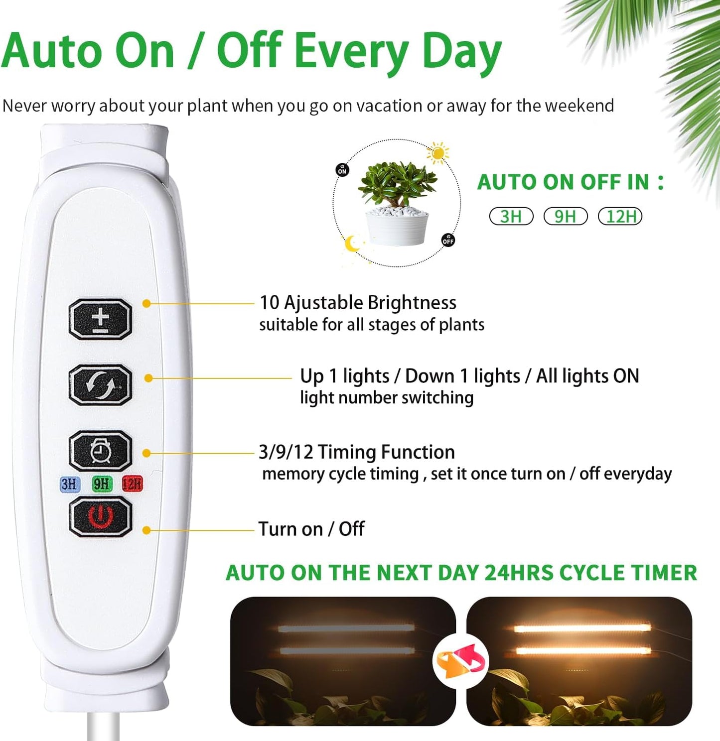 LED Grow Light Strips, 13 Inches Grow Lights for Indoor Plants Full Spectrum 3500K, 96 LEDs Plant Light with 3/9/12H Timer, 10 Dimmable Levels for Seedling Succulent, 2 Head