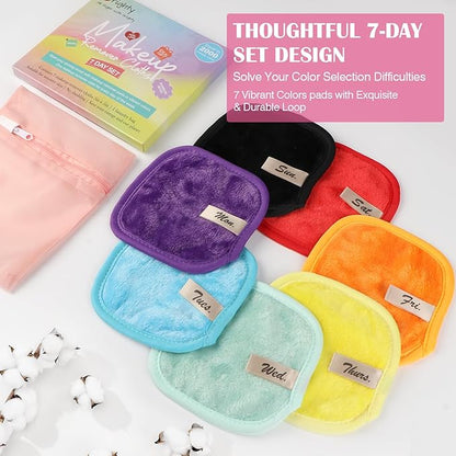 Orighty Makeup Remover Cloths 7-Day Set, Premium & Reusable Makeup Remover Pads, Erase Make-up With Just Water, Make-up Set For Eyes, Lips, Foundation and more, Ideal Choice For Women (Rainbow)