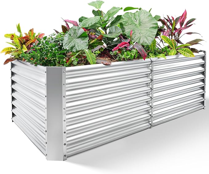 Land Guard 8×4×2 ft Galvanized Raised Garden Bed Kit, Galvanized Planter Raised Garden Boxes Outdoor, Large Metal Raised Garden Beds for Vegetables.
