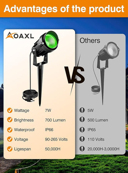 Halloween Green Landscape Lights Outdoor, 110v 120V Plug in Landscape Lighting with IP66 Waterproof Halloween Christmas Spotlights for Garden Pathway Tree Pathway, 2 Pack7W Green LED Landscape Lights