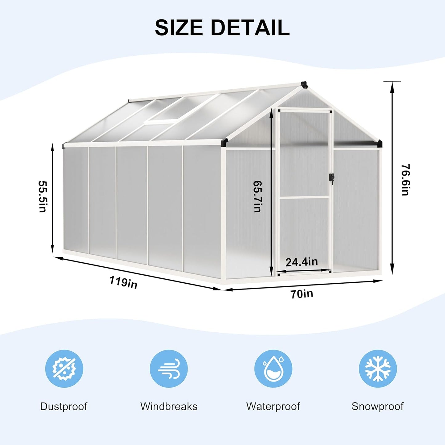 BlueWish 6x10 FT Greenhouses for Outdoors, Cedar Green House with 4-Layers Polycarbonate Panel, Greenhouse Kit with Adjustable Vent & Lockable Door, Walk-in Greenhouse for Outside, Garden, White