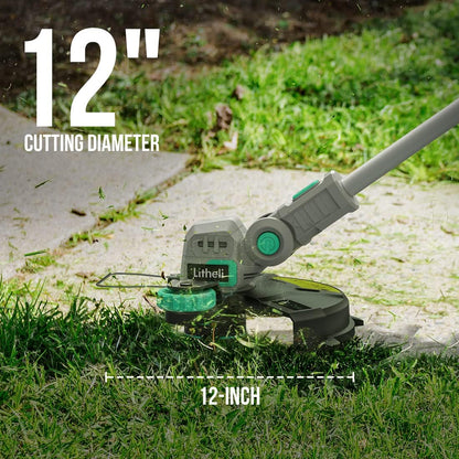 Litheli 20V 12 Inch Cordless String Trimmer/Edger, 2 X 2.0Ah Battery Powered Weed Eater with Auto-Feed for Lawn Trimming/Edging, with 6 Pcs Grass Cutter Spool Line, Fast Charger Included