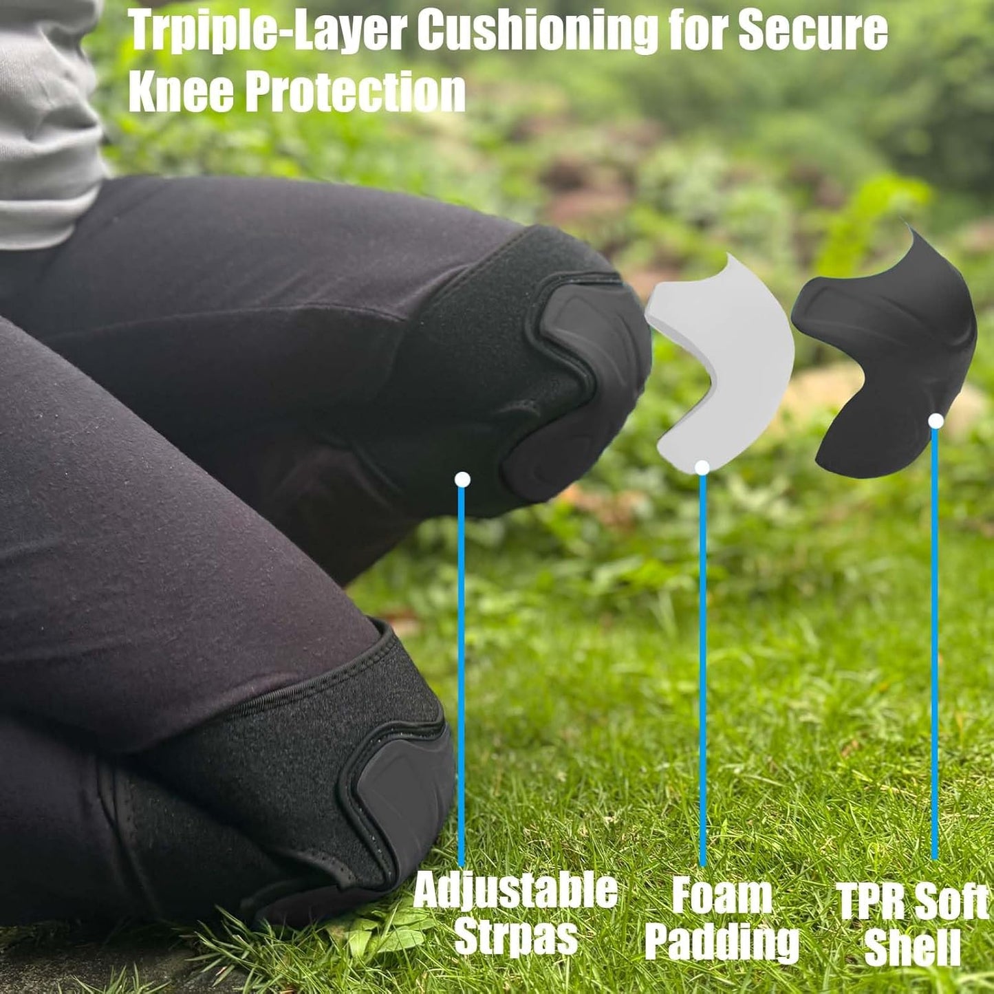 Soft Kneeling Knee Pads for Flooring Work Men & Women, Safety Cushioned knee Pad with Reinforced Straps and Heavy Duty Cap, Perfect for Housekeeping, Floor Installation, Industrial Work, Black XL (1 Pair)