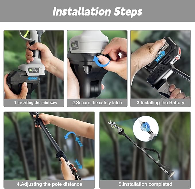 Electric Pruning Shears with Pole 1.4-2.0 Cutting Diameter & 2-IN-1 Electric Pole Pruner,2PCS 3.0Ah Batteries,Brushiless Motor,4 Modes Adjustable Branches Cutter for Flower, Tree Trimming(Gray)