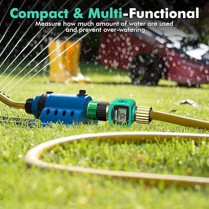 [2 Pack] RESTMO Water Flow Meter, Pure Brass Inlet & Outlet | 4 Measure Modes | Display Gallon/Liter Usage and Flow Rate | Ideal to Outdoor Garden Hose, Lawn Sprinkler Watering, RV Water Tank Filling