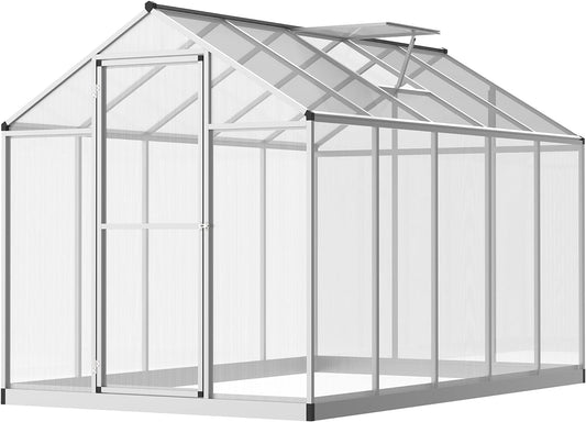 Outsunny 10' x 6' Greenhouse for Outdoors, Polycarbonate Greenhouse with Rain Gutter and Roof Vent, Aluminum Walk-in Green Houses for Outside Patio Backyard Garden