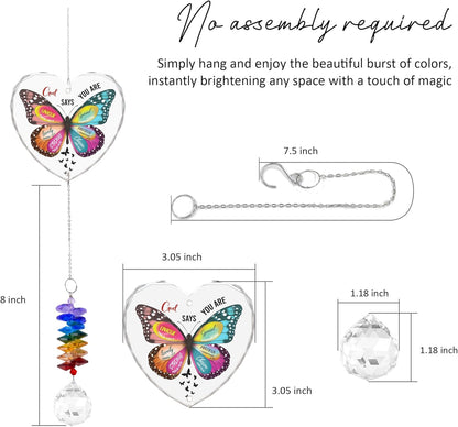 Glass Ornament Suncatcher - Appreciation Gift - Unique Presents - Encouragement Butterfly Inspirational Gifts for Friends, Mom, Sister, Girl, Female Coworker, Christian