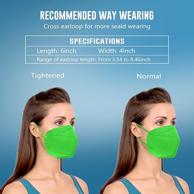 WWDOLL KN95 Face Mask 50 Pack, 5-Layers Breathable KN95 Masks, Green