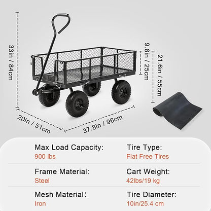 Heavy Duty 900 LBS Capacity All-Terrain Steel Utility Cart - 10" Solid 3.5-4" Wheels & Tires with 180° Swivel Handle | Removable Side Panels & Laser-Welded Frame Multi-Surface Garden Wagon
