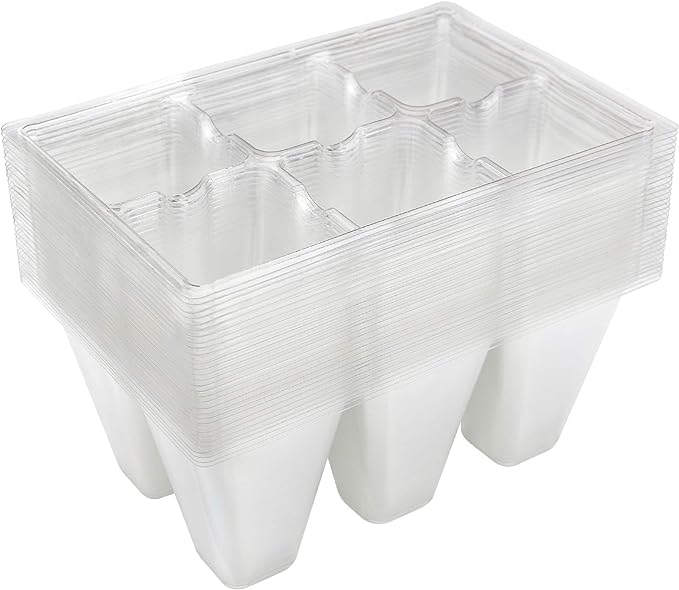 Gardzen 30 Pack 6-Cell Seed Starting Tray for Seedlings, Plant Starter Trays with Drainage Holes for Seed Germination, 5.4x3.7 inches, Clear