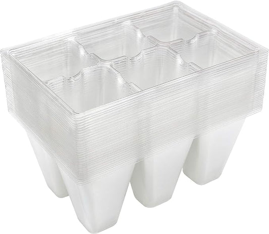 Gardzen 30 Pack 6-Cell Seed Starting Tray for Seedlings, Plant Starter Trays with Drainage Holes for Seed Germination, 5.4x3.7 inches, Clear