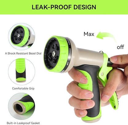 Garden Water Hose Nozzle ABS Water Spray Nozzle with 10 Spray Modes Suitable for Watering Plants, Iawns and Gardens, Car Washing, Cleaning, Showering Pets and Outdoor Fun, Light Green