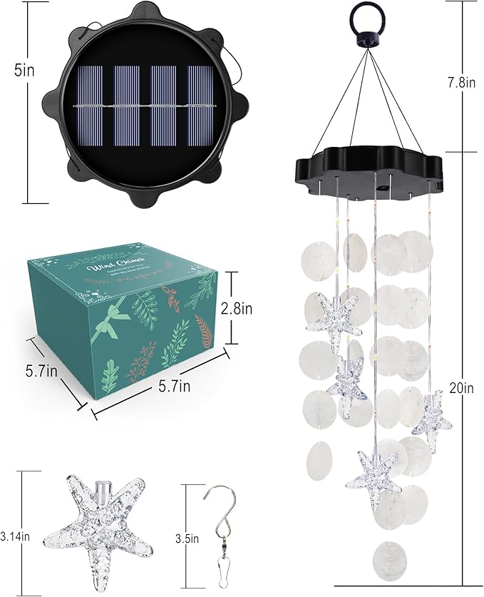 Toodour Solar Wind Chimes for Outside, Shells Light Gifts for Mom Grandma Women Wife Girls, Waterproof Solar Outdoor Decorative Mobile Light for Holiday Garden Porch Yard Window Outdoor Decor (White)