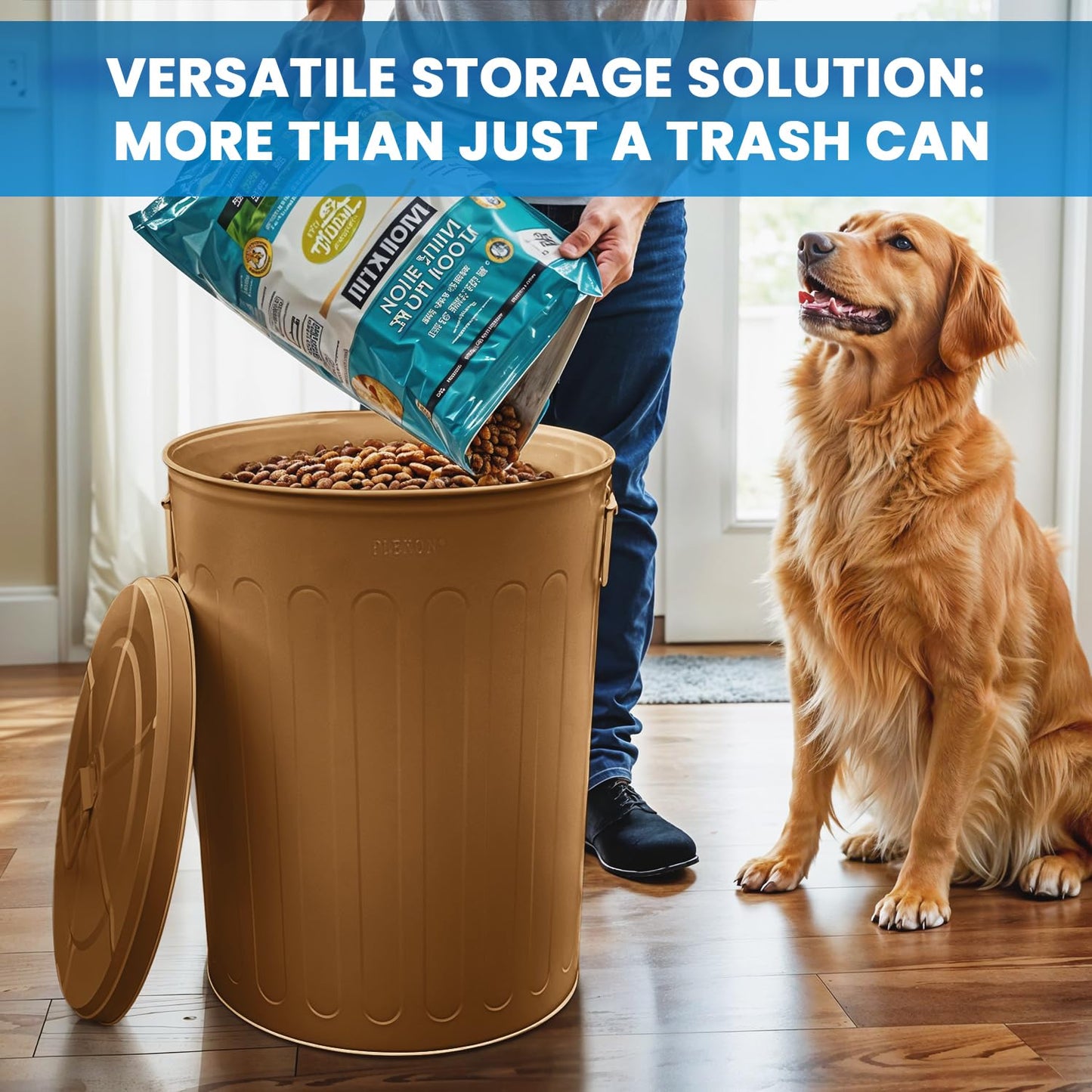 Plexon Large Metal Trash Can with Lid 20 Gallon, Decorative Outdoor Trash Can Heavy Duty Galvanized Metal Bucket with Lid for Garage Workshop Ash Storage Farmhouse, Copper 3 Pack