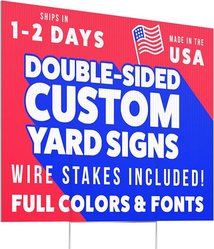 36x24" Double Sided Customizable Outdoor Yard Sign made from Corrugated Plastic with Metal "H" Stake, Easy to Design, Sign for Business, Garage or Yard Sale, Home, Office, (36" x 24")