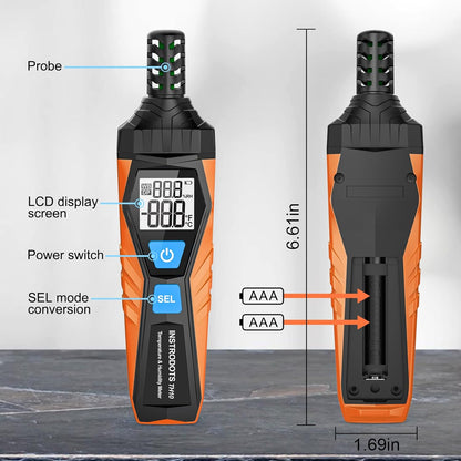 Temperature Humidity Meter, High Precision Thermometer Hygrometer with Ambient, Dew Point, Wet Bulb Thermometer, Dual Display Temperature & Humidity with LCD Backlight, TH10